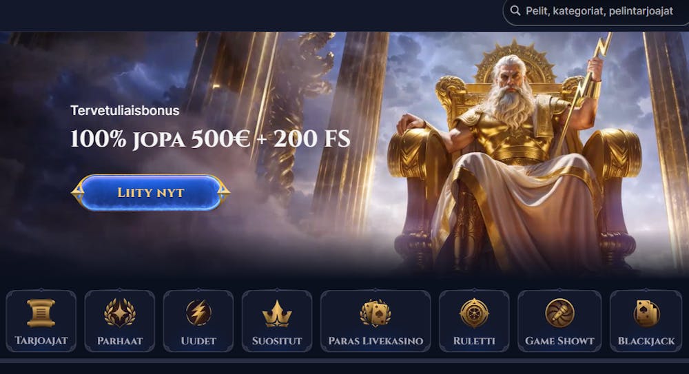 CaZeus Casino tarjoaa uusille pelaajille 100 % talletusbonuksen 500 euroon sekä 200 ilmaiskierrosta.