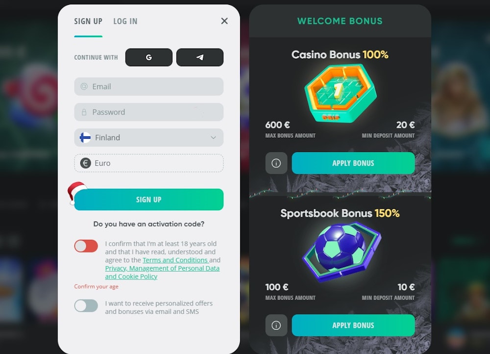 Drip Casino nettikasinolle rekisteröityminen.