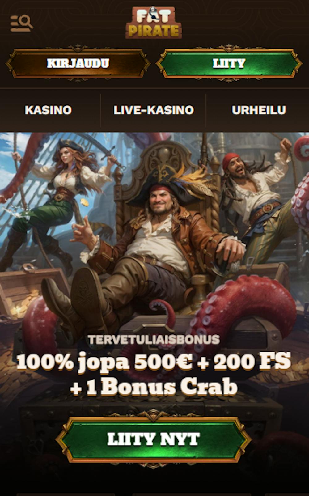 Fat Pirate Casinon tervetuliaisbonus on 100 % 500 euroon ja 200 ilmaispyöräytystä.