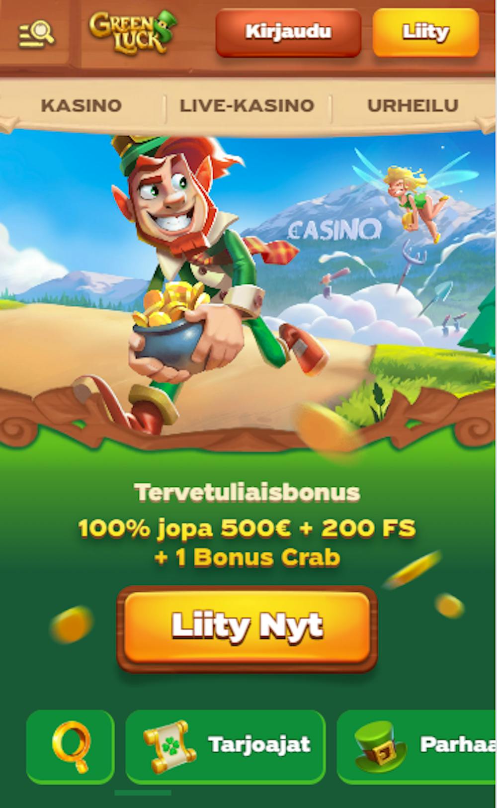 Green Luck kasinon tervetuliaistarjous on 100 % käteisbonus 500 euroon asti ja 200 ilmaispyöräytystä.