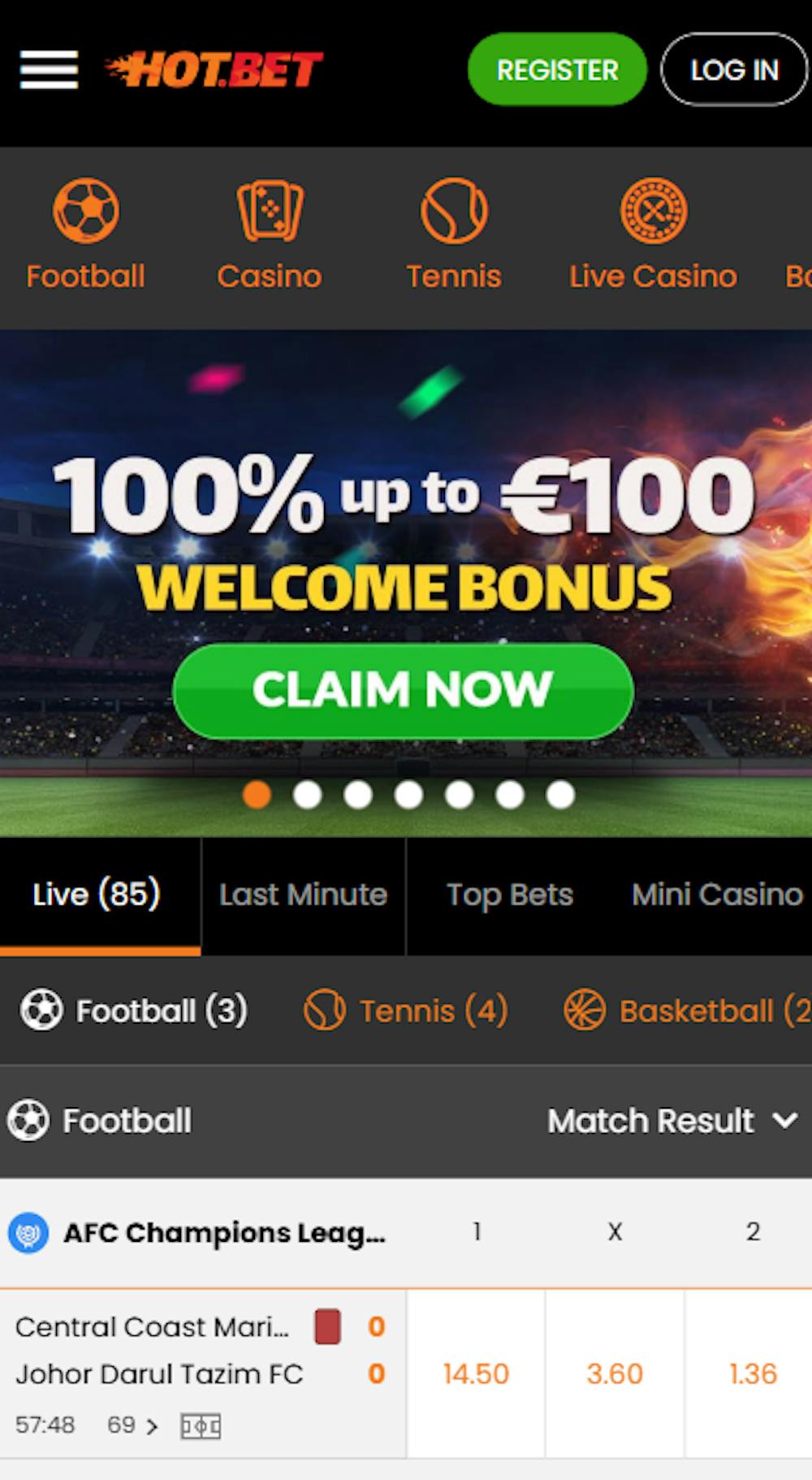 Hotbet kasinon tervetuliaisbonus.