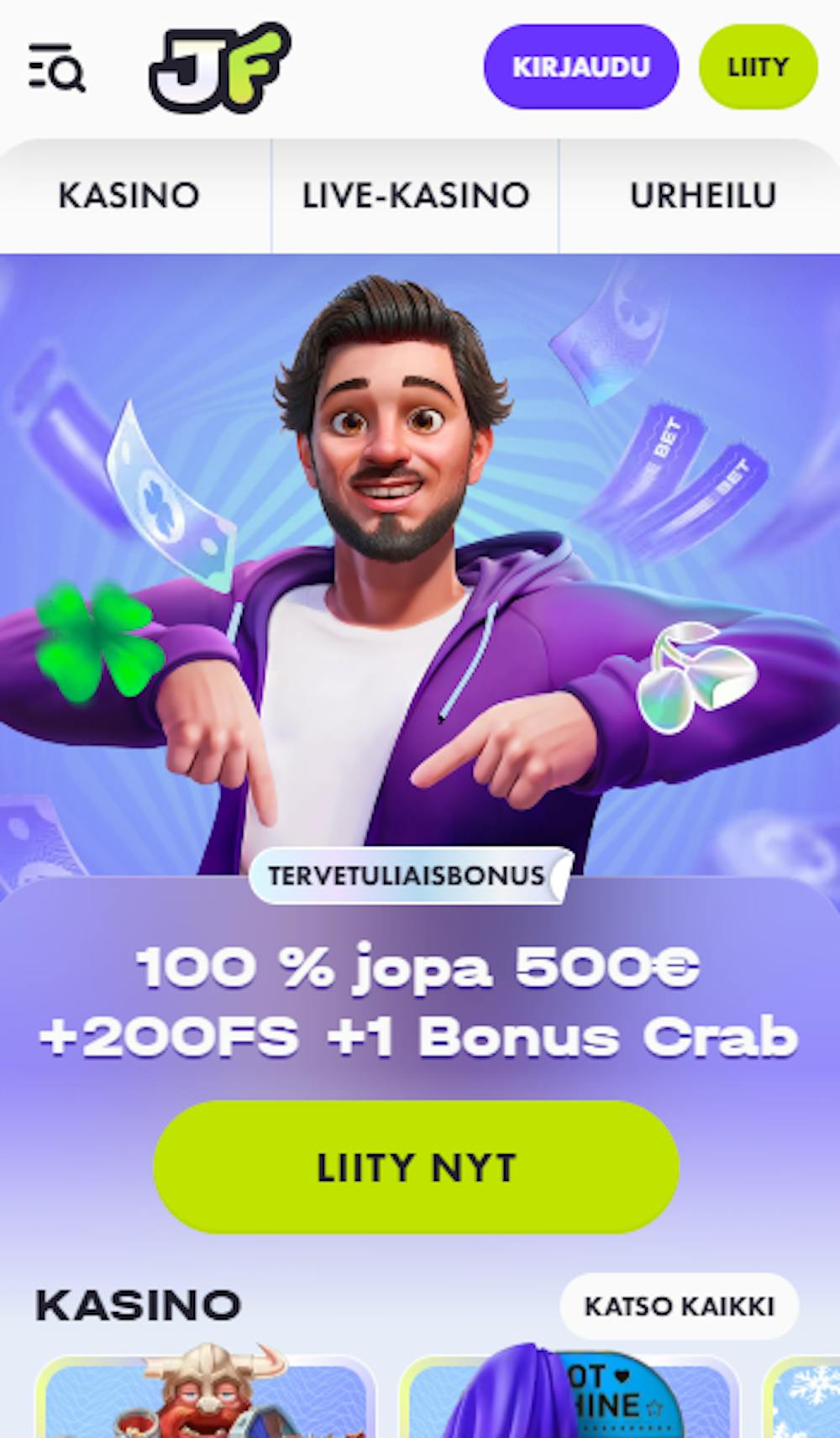 JackpotFrenzy kasinolla on tervetuliaistarjouksena kaikkiaan 100 % bonus 500 euroon ja 200 ilmaispyöräytystä.