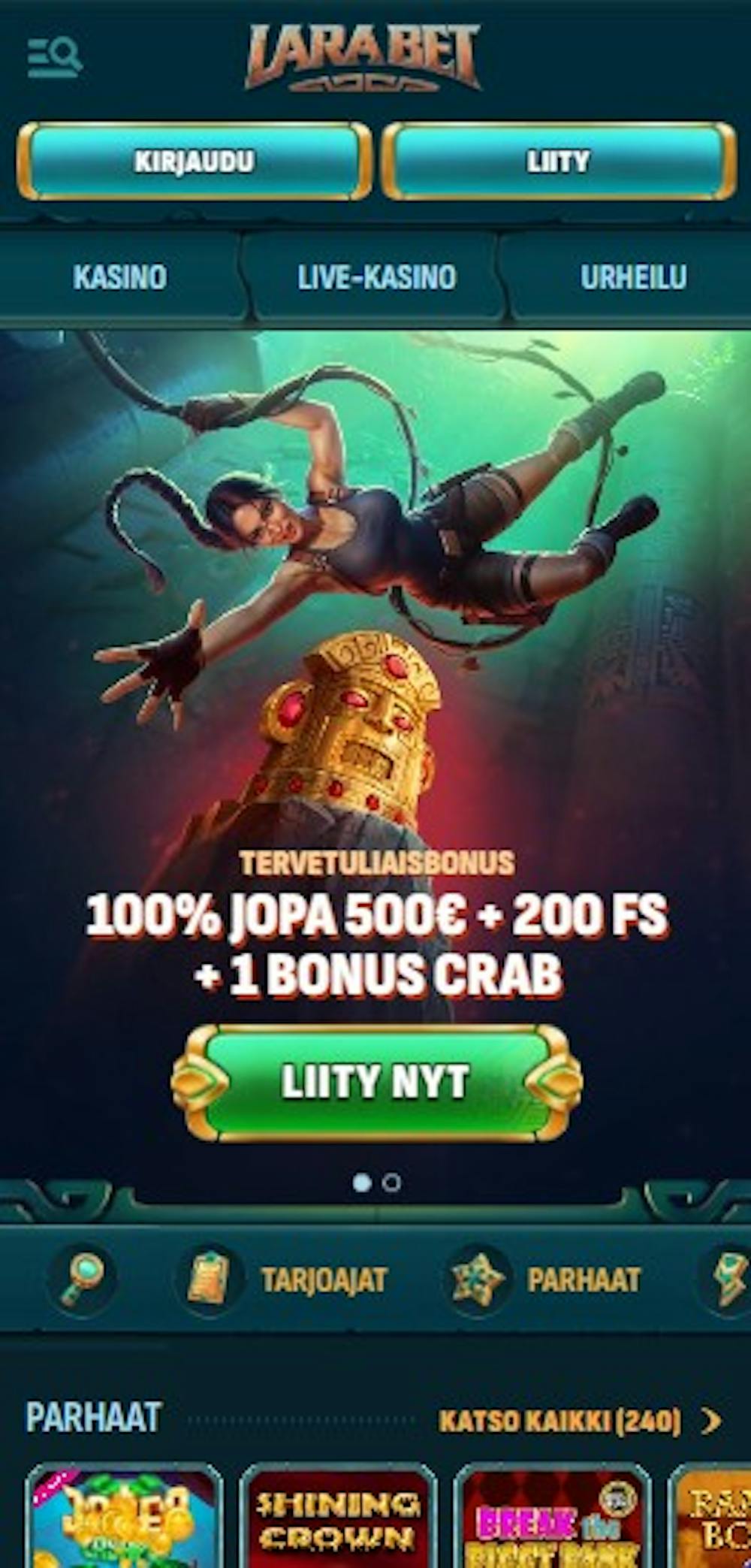 Larabet kasinon tervetuliaisbonus on 100 % 500 euroon ja ilmaiskierroksia.