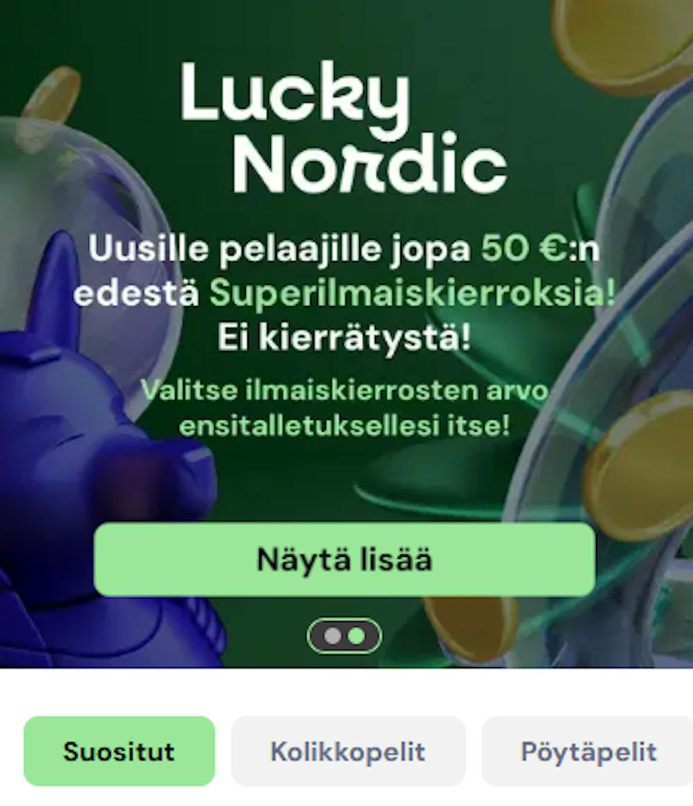 Lucky Nordicin tervetuliaistarjouksessa on kierrätysvapaita ilmaiskierroksia.