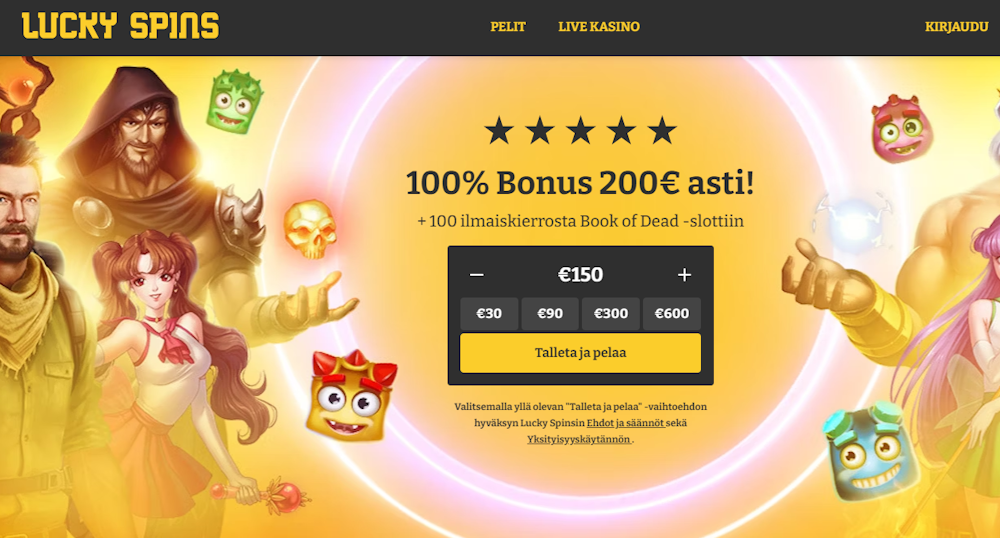 Lucky Spins kasinon tervetuliaisbonus.