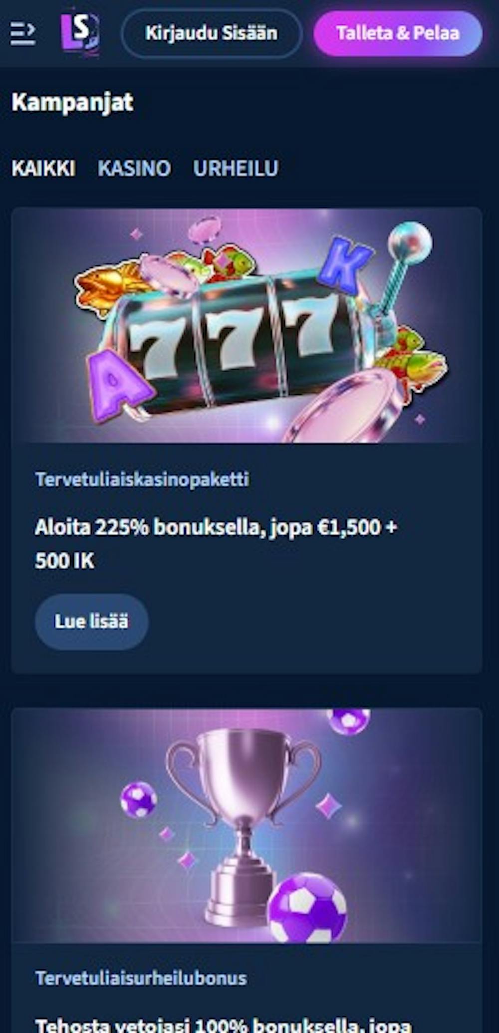 Lunar Spins Casinolla on tervetuliaisbonus sekä kasinolle että urheiluvedonlyöntiin,