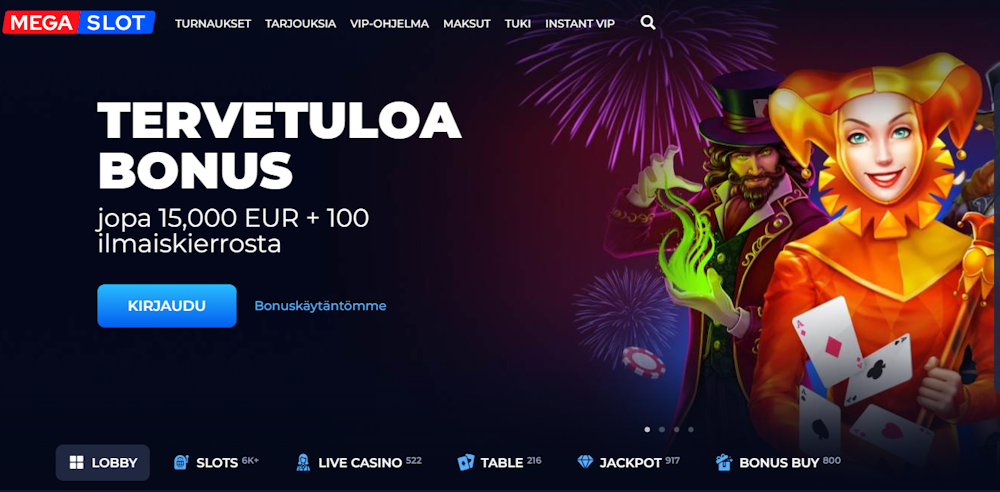Megaslot nettikasinon tervetuliaisbonus.
