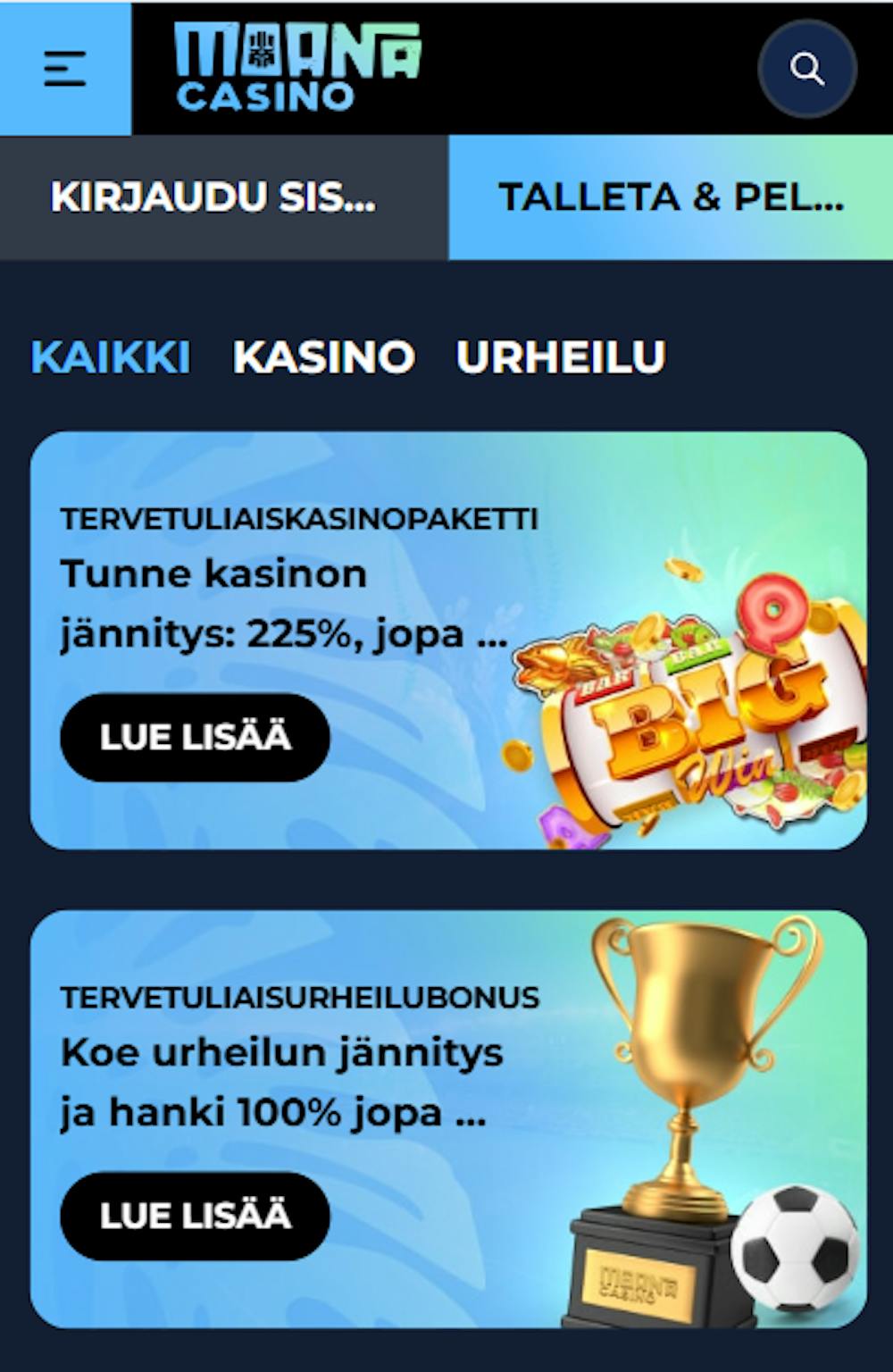 Moana Casinolla on tervetuliaisbonus sekä kasinolle että vedonlyöntiin.