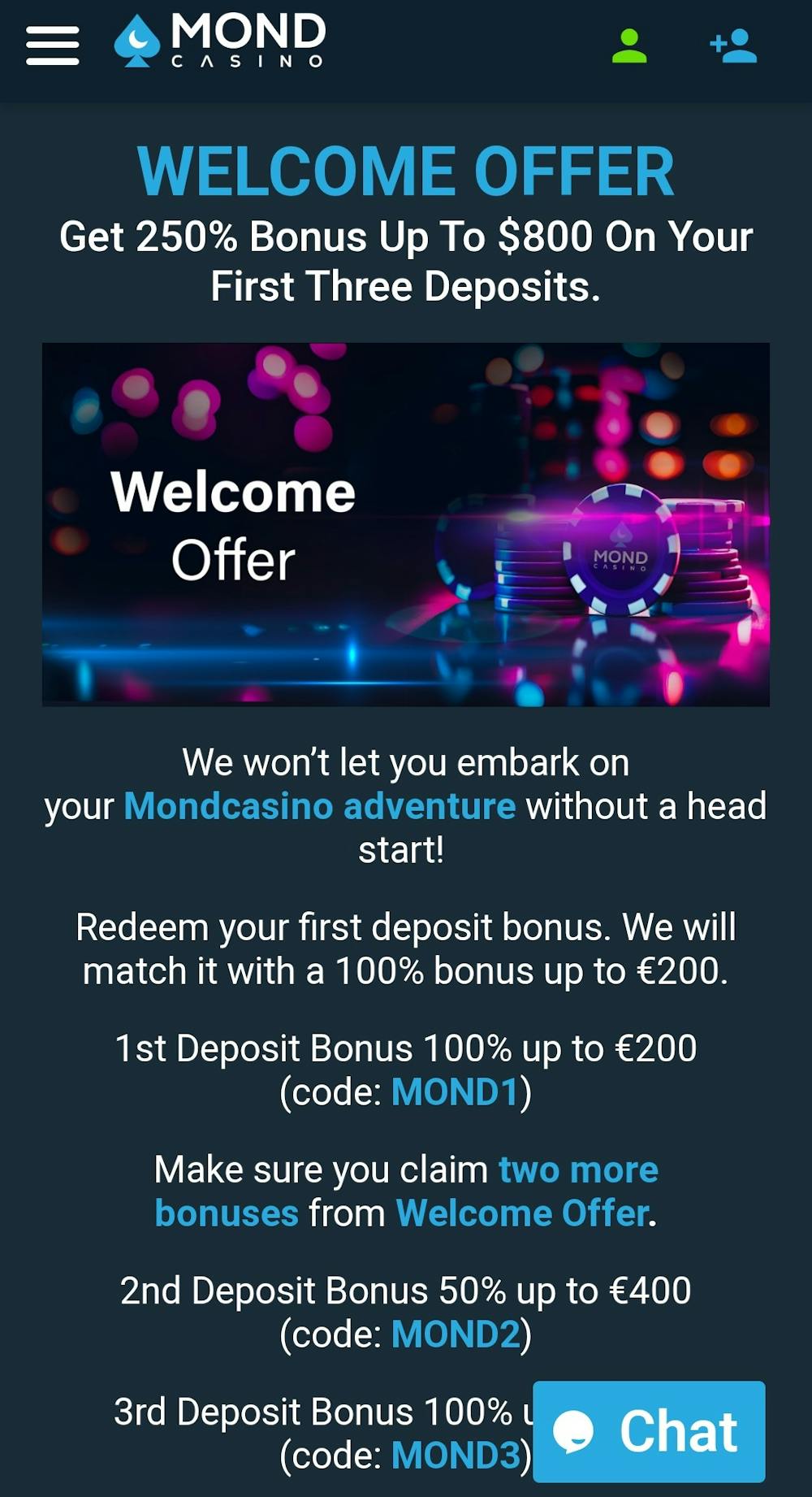 Mond Casinon tervetuliaisbonus on kolmiosainen.