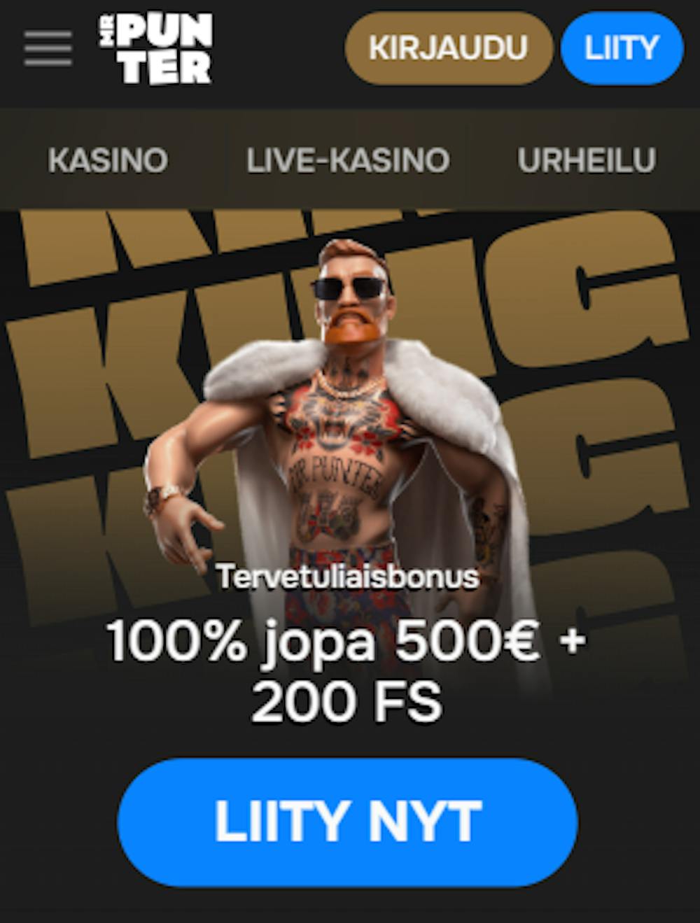 Mr Punter Casinon tervetuliaistarjous on 100 % talletusbonus ja 200 ilmaiskierrosta.