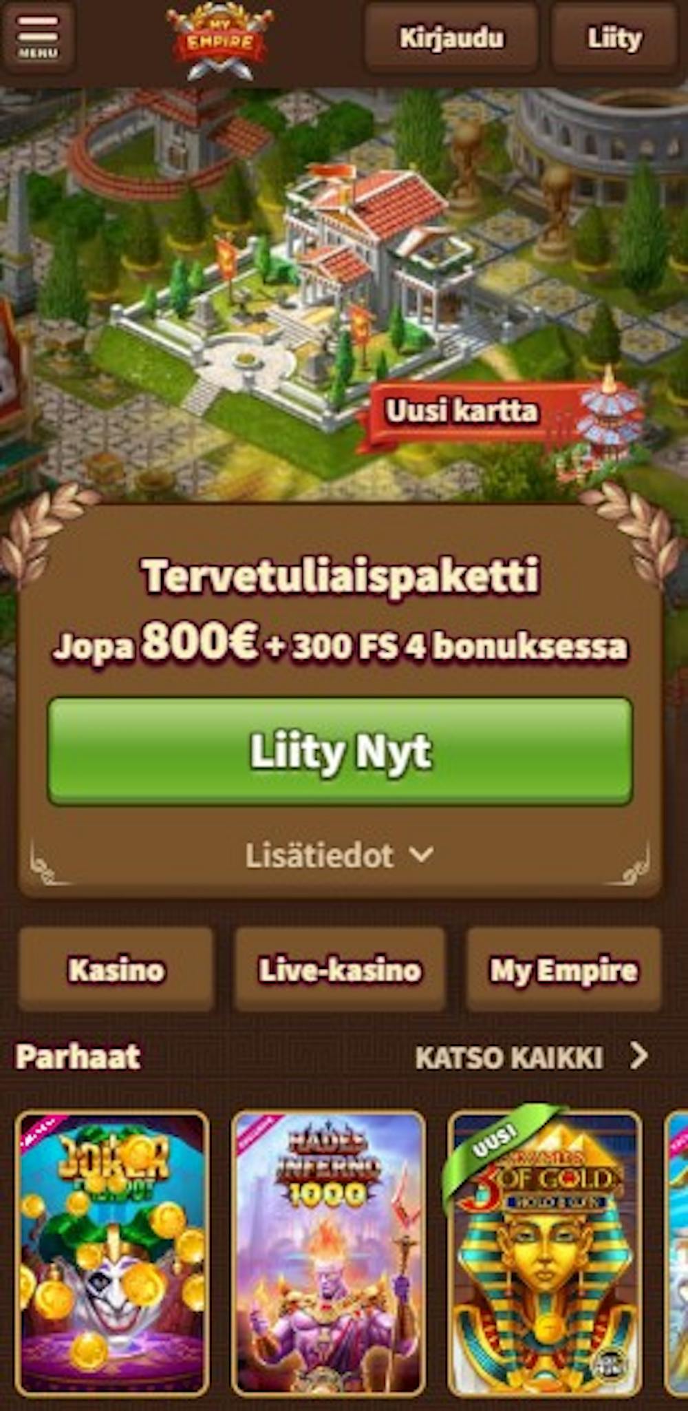 My Empire kasinon tervetuliaispaketti on arvoltaan jopa 800 euroa.