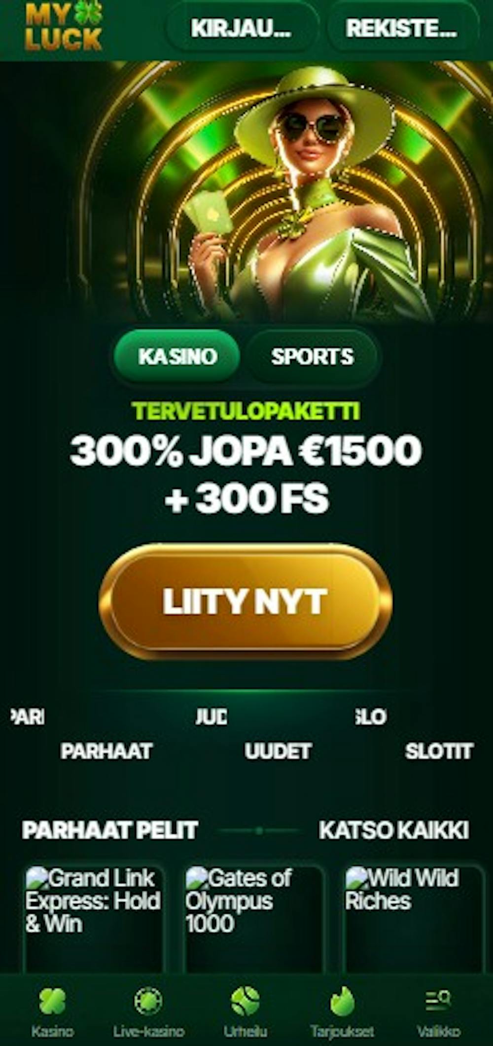 Myluck Casinon tervetuliaistarjous on yhteensä 1500 euron arvoinen.