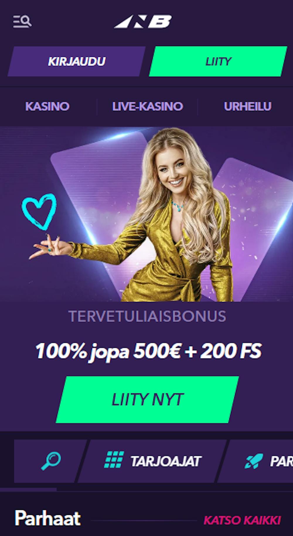 Naobet kasinon tervetuliaistarjous on 100 % bonus 500 euroon ja 200 ilmaispyöräytystä.