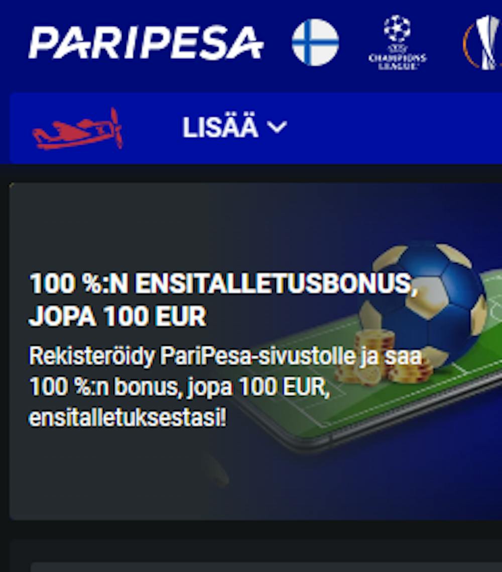 Paripesa kasinon ensitalletusbonus on 100 % talletusbonus.