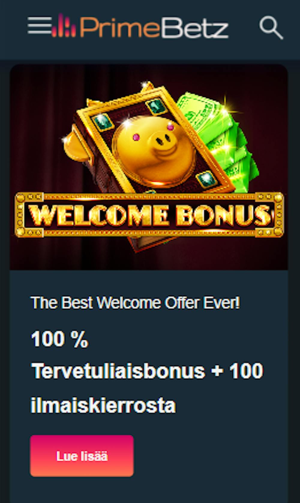 PrimeBetz Casinon ensitalletustarjous on 100 % bonus ja 100 ilmaispyörätystä.