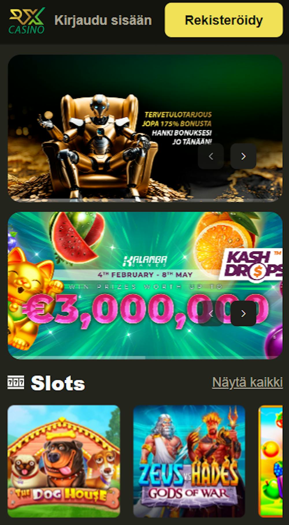 RX Casinon tervetuliaisbonus on 175 % talletusbonus. 