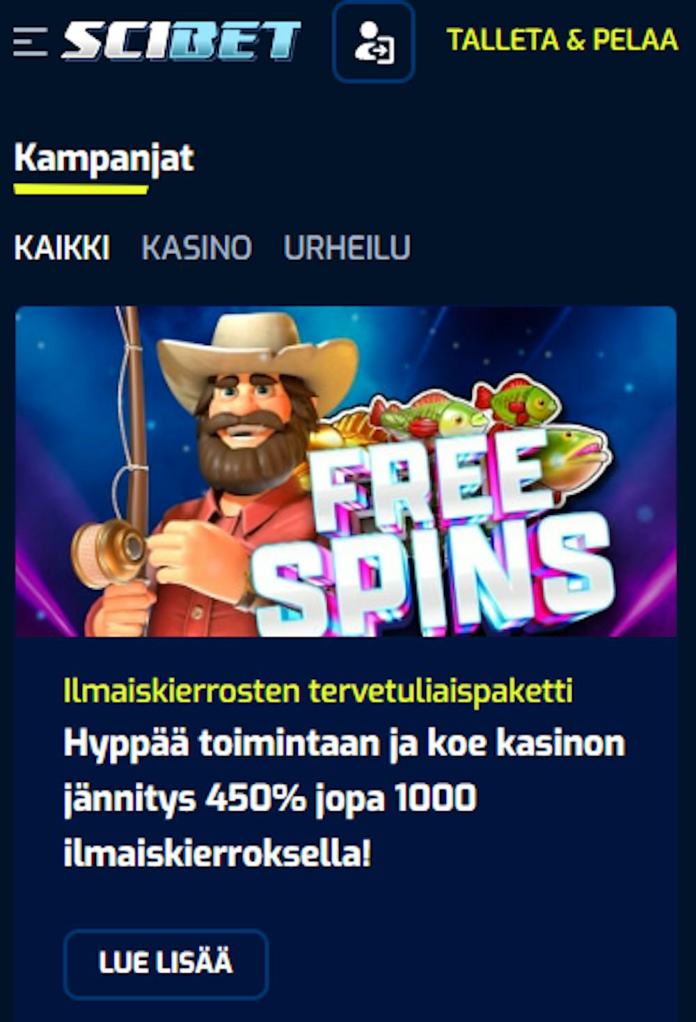 Scibet Casinon tervetuliaistarjous on 1000 ilmaispyöräytystä.