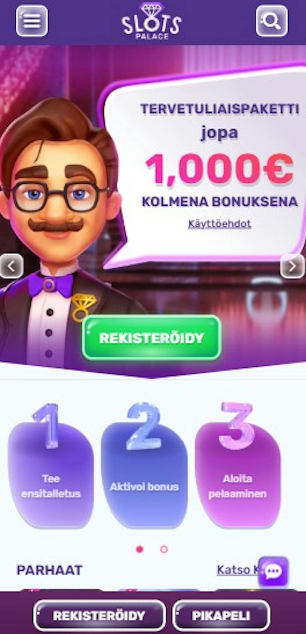 Slots Palace kasinon tervetuliaispaketti on 1000 euron arvoinen.