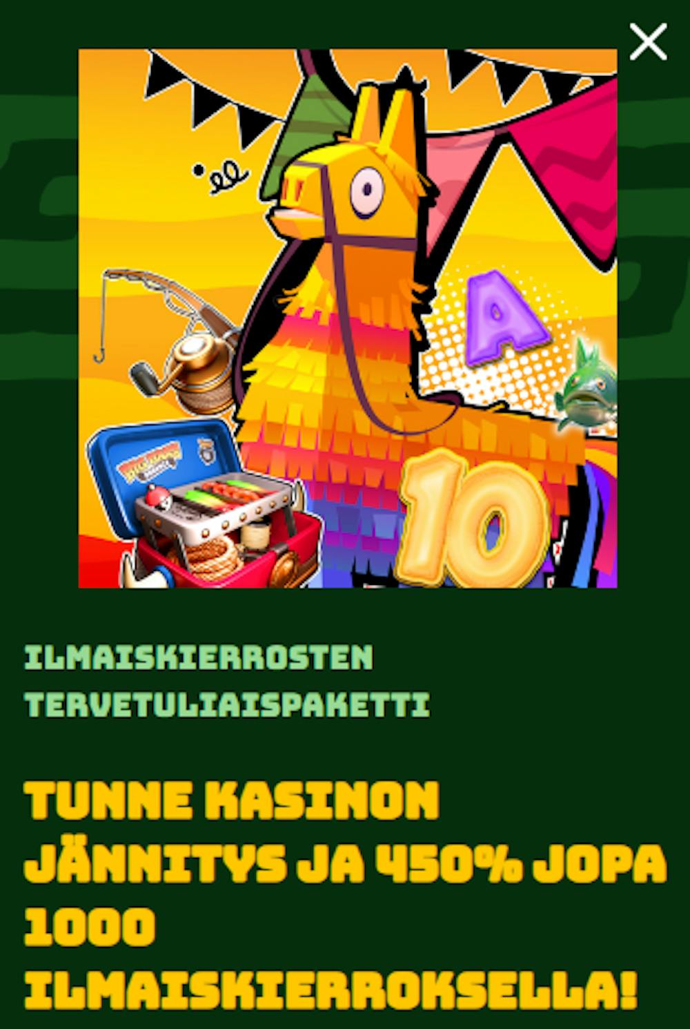 Sombrero Spins casinon tervetuliaistarjous on 450 % bonus ja enintään 1000 ilmaiskierrosta.