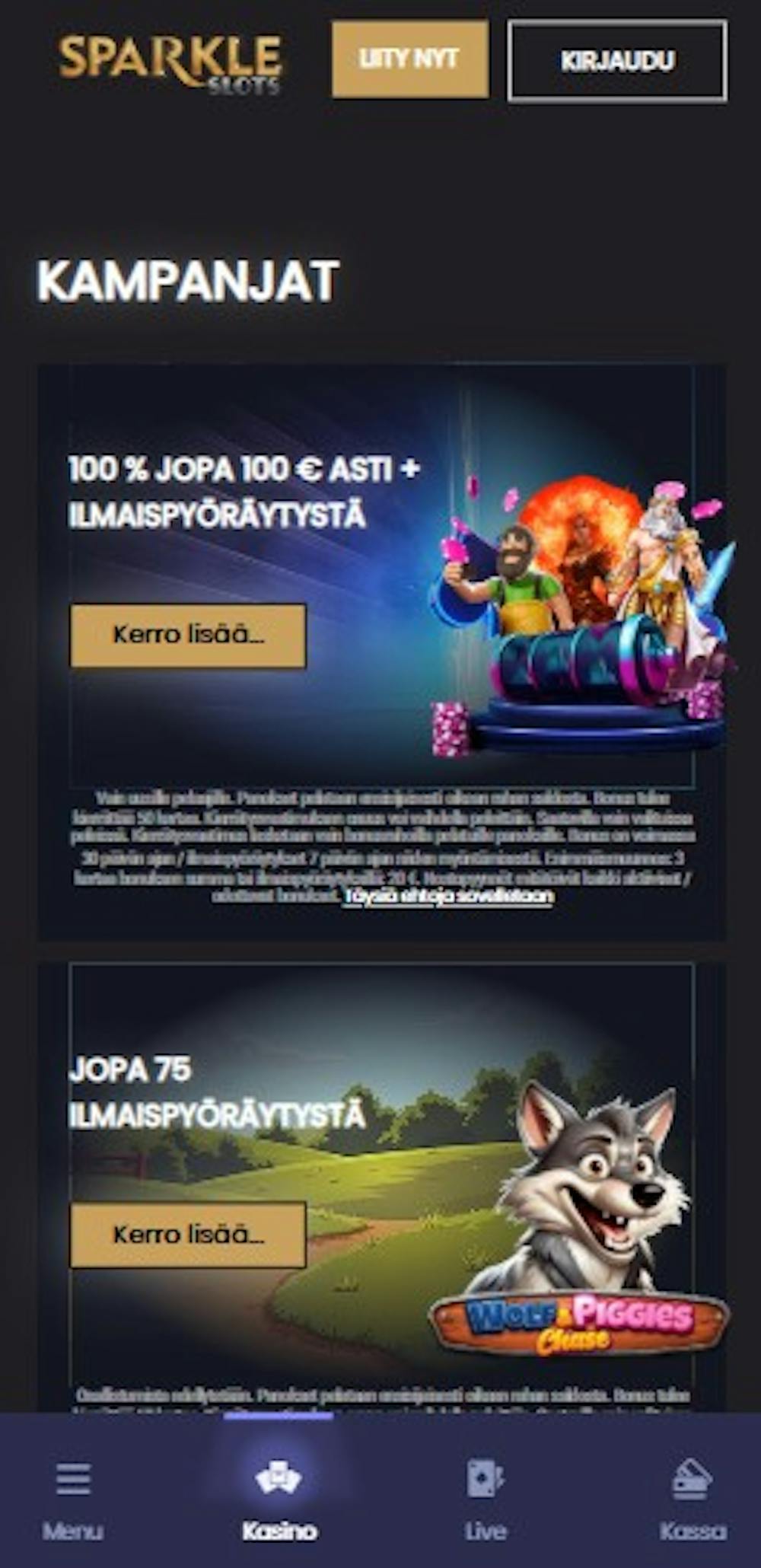 Sparkle Slots Casino tarjoaa 100 % tervetuliaisbonuksen aina 100 euroon sekä ilmaiskierroksia.