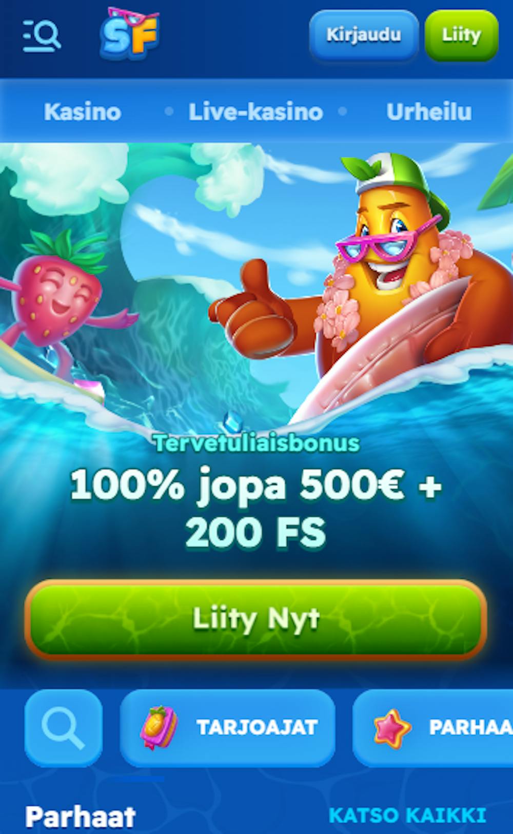 Spinfestin tervetuliaistarjous on 100 % bonus 500 euroon asti sekä ilmaispyöräytyksiä.