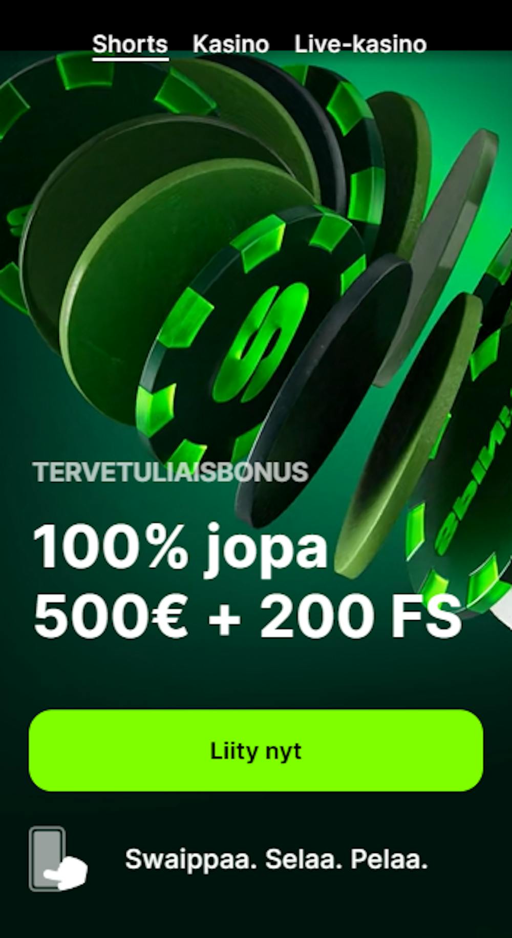 Spinit kasinon tervetuliaistarjous on 100 % bonus 500 euroon asti ja 200 ilmaispyöräytystä.