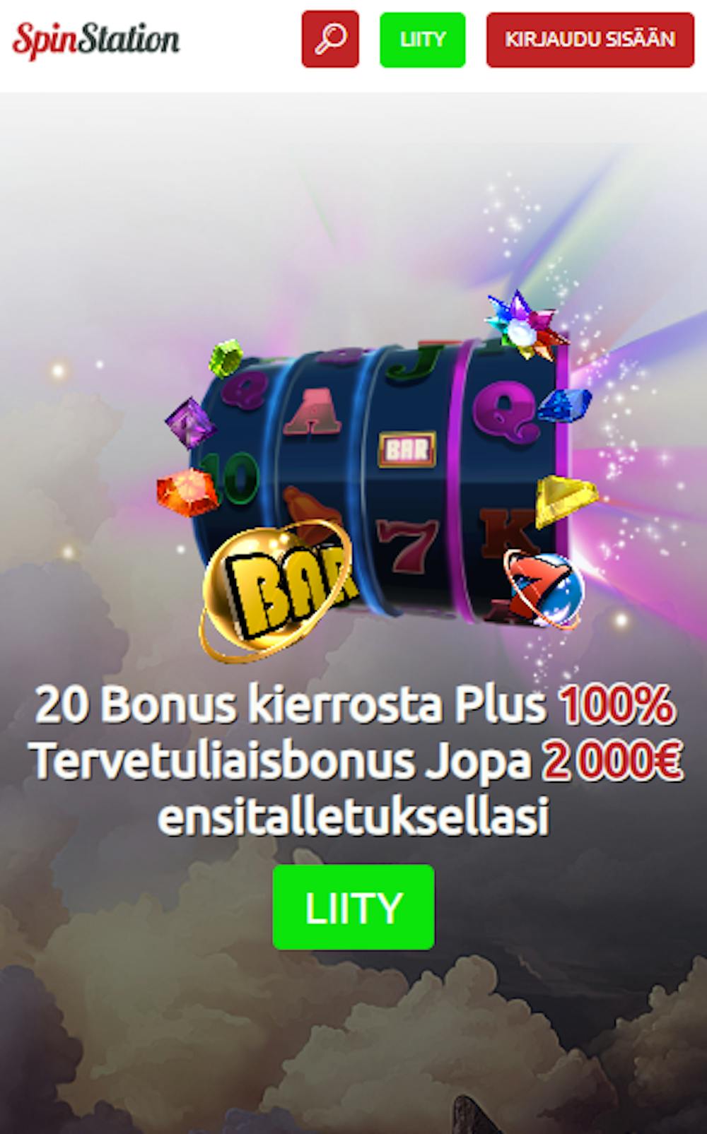 Spin Station casinon tervetuliaistarjous on 100 % bonus 2000 euroon asti.