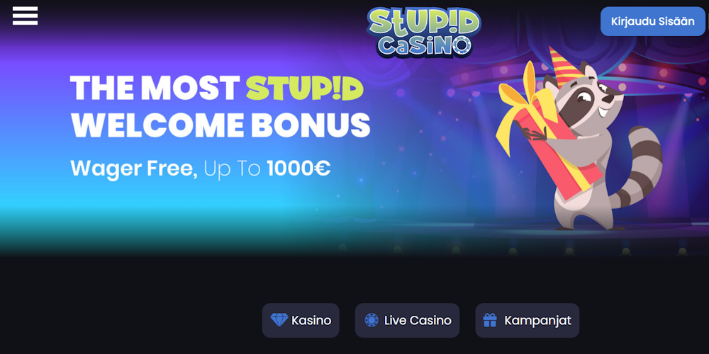 Stupid Casino nettikasinon tervetulobonus.