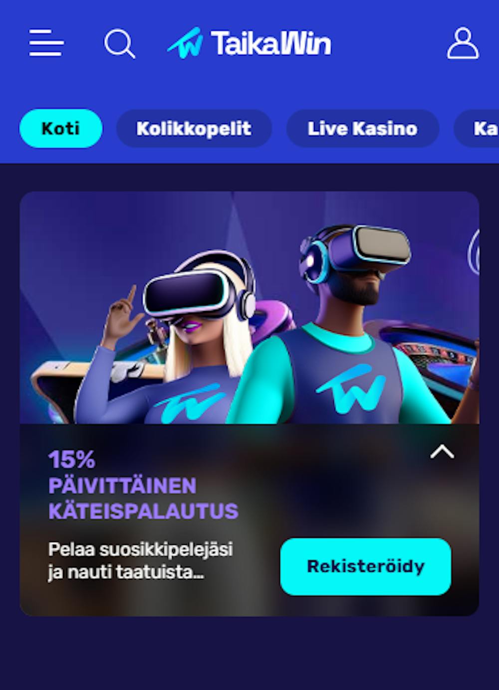 Taikawin Casino tarjoaa tervetuliaistarjouksena käteispalautuksen.