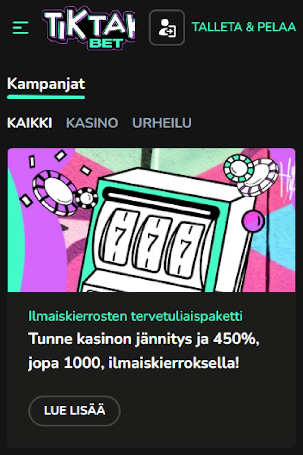 TikTakBet Casinon tervetuliaispakettiin sisältyy yhteensä 1000 ilmaiskierrosta.