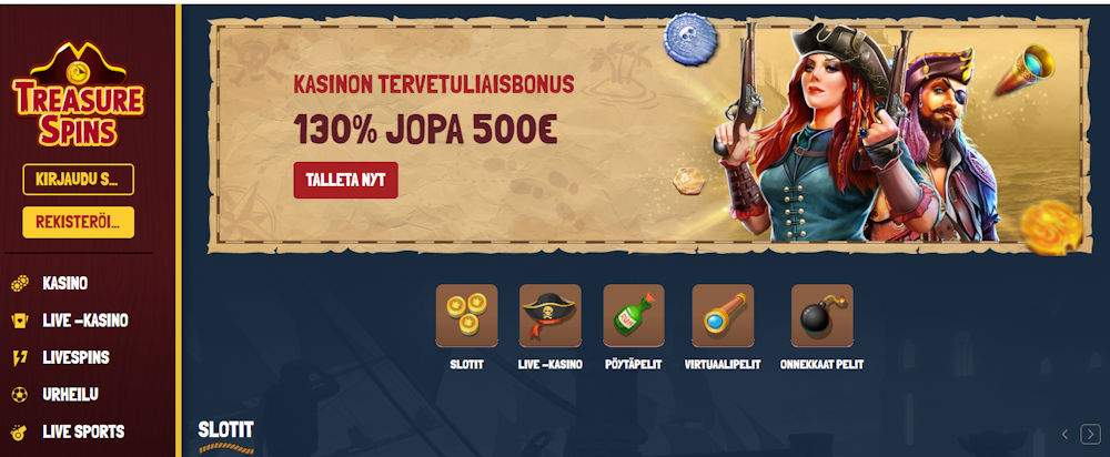 Treasurespins nettikasinon tervetuliaisbonus.