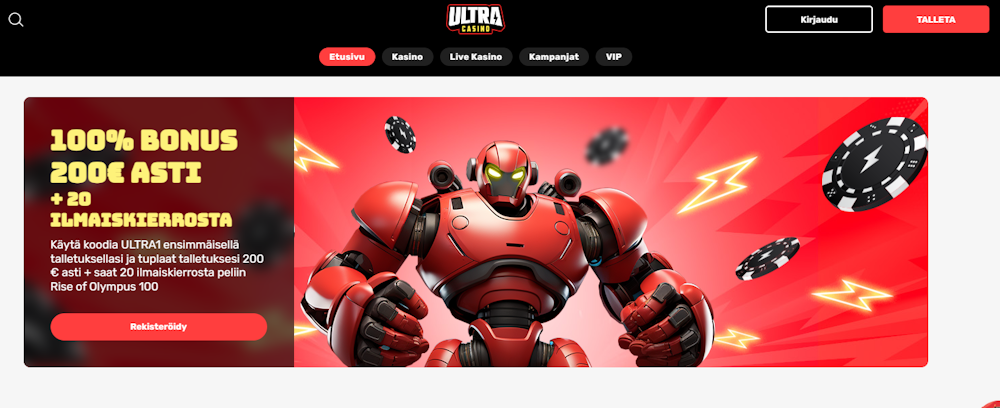 Ultra Casino nettikasinon tervetuliaisbonus.