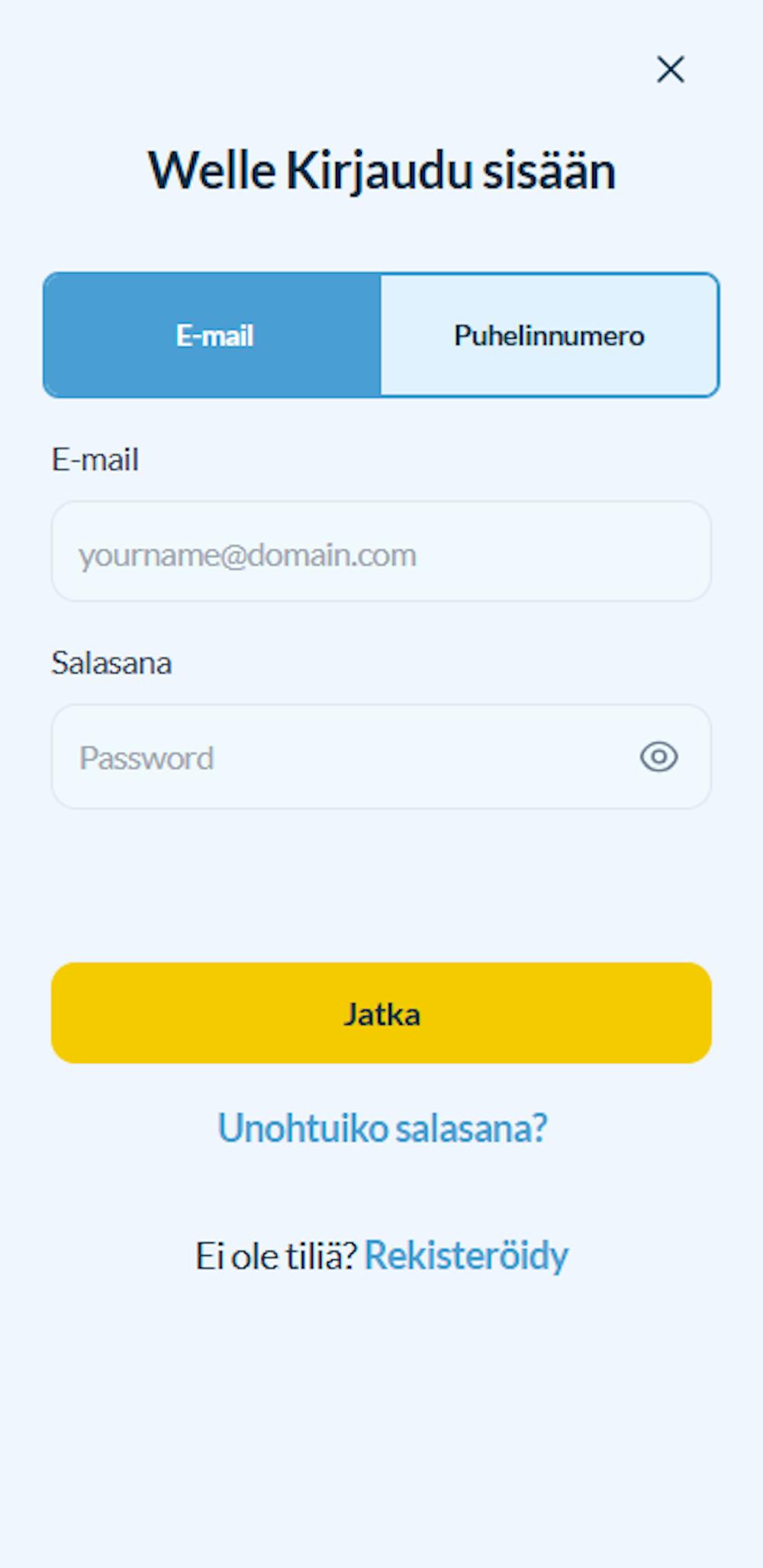Pelitilin avaus Welle kasinolle
