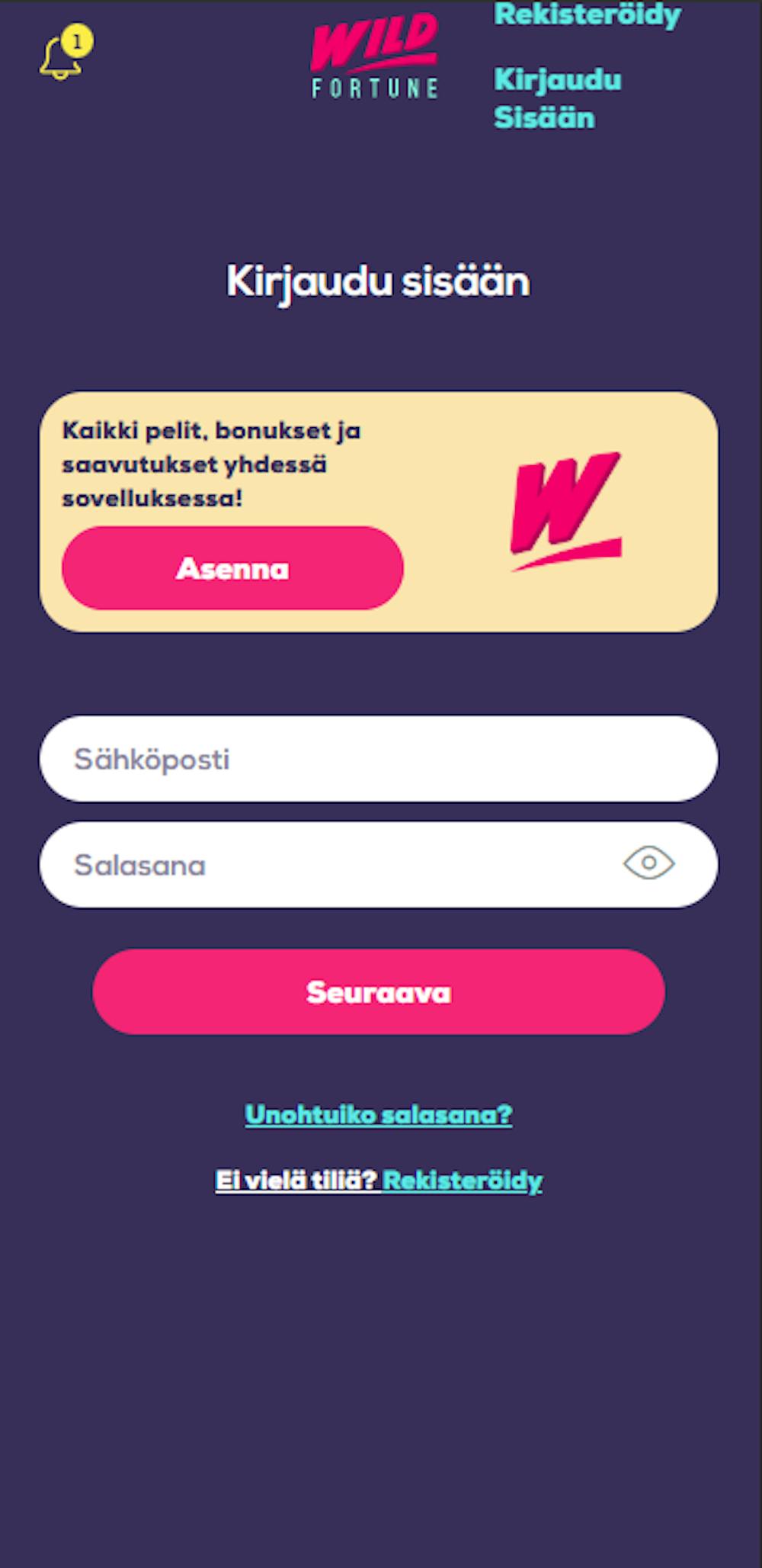 Wild Fortune Casinolle rekisteröityminen