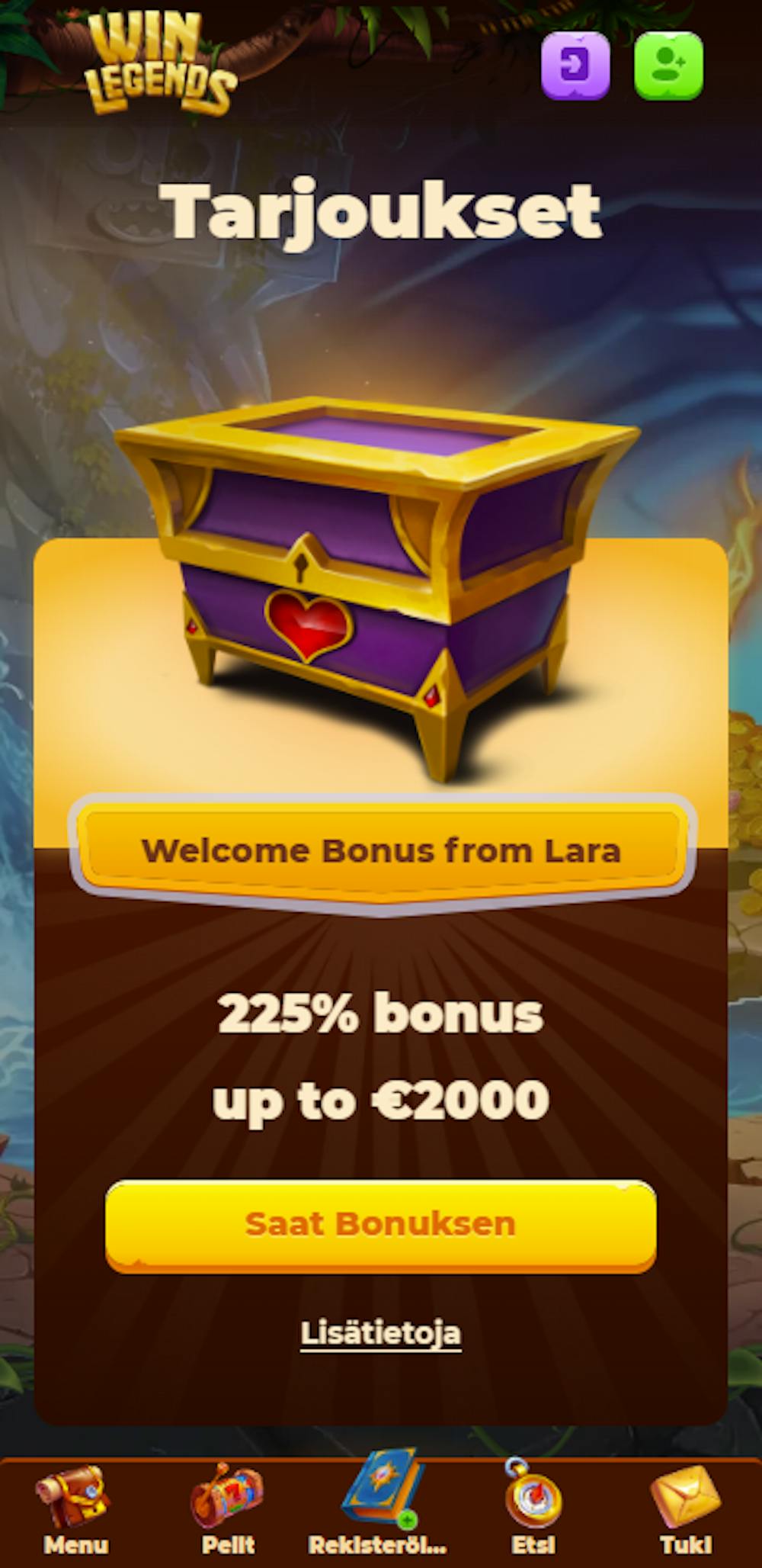 Tervetuliaisbonus Win Legends nettikasinolle
