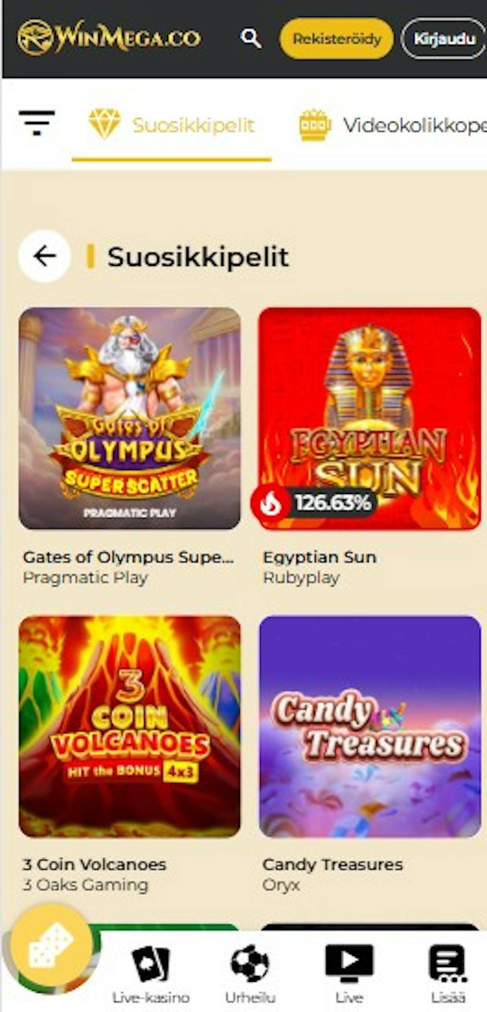 WinMega kasinon pelatuimpia pelejä.