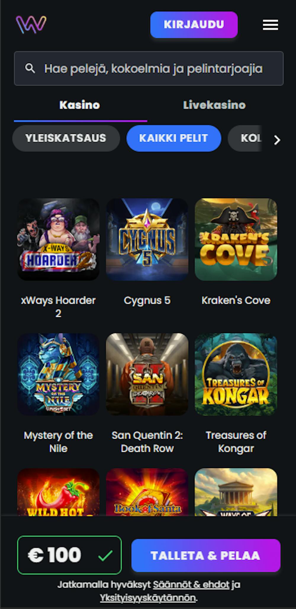 Winny Casino online-pelit