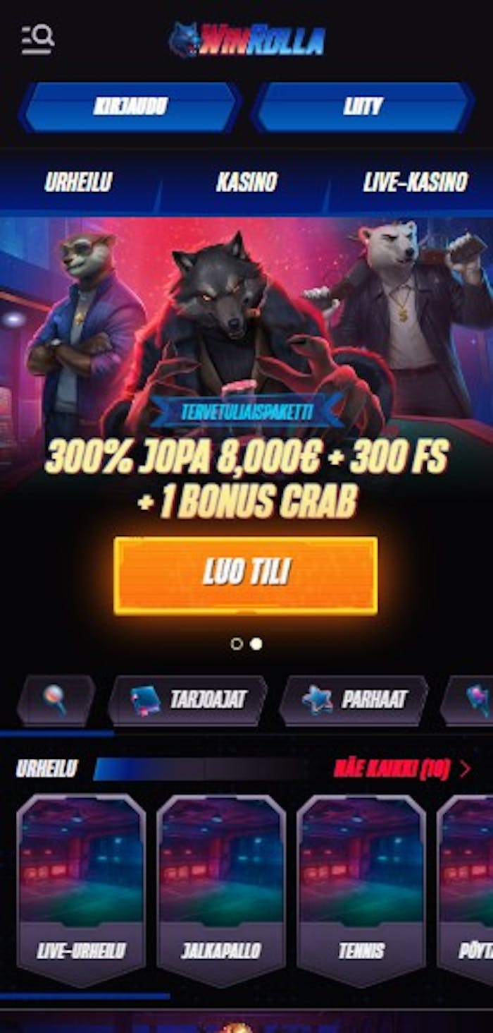 Winrolla Casinon tervetuliaisbonus on kokonaisuudessaan 300 % bonus jopa 8000 euroon asti.
