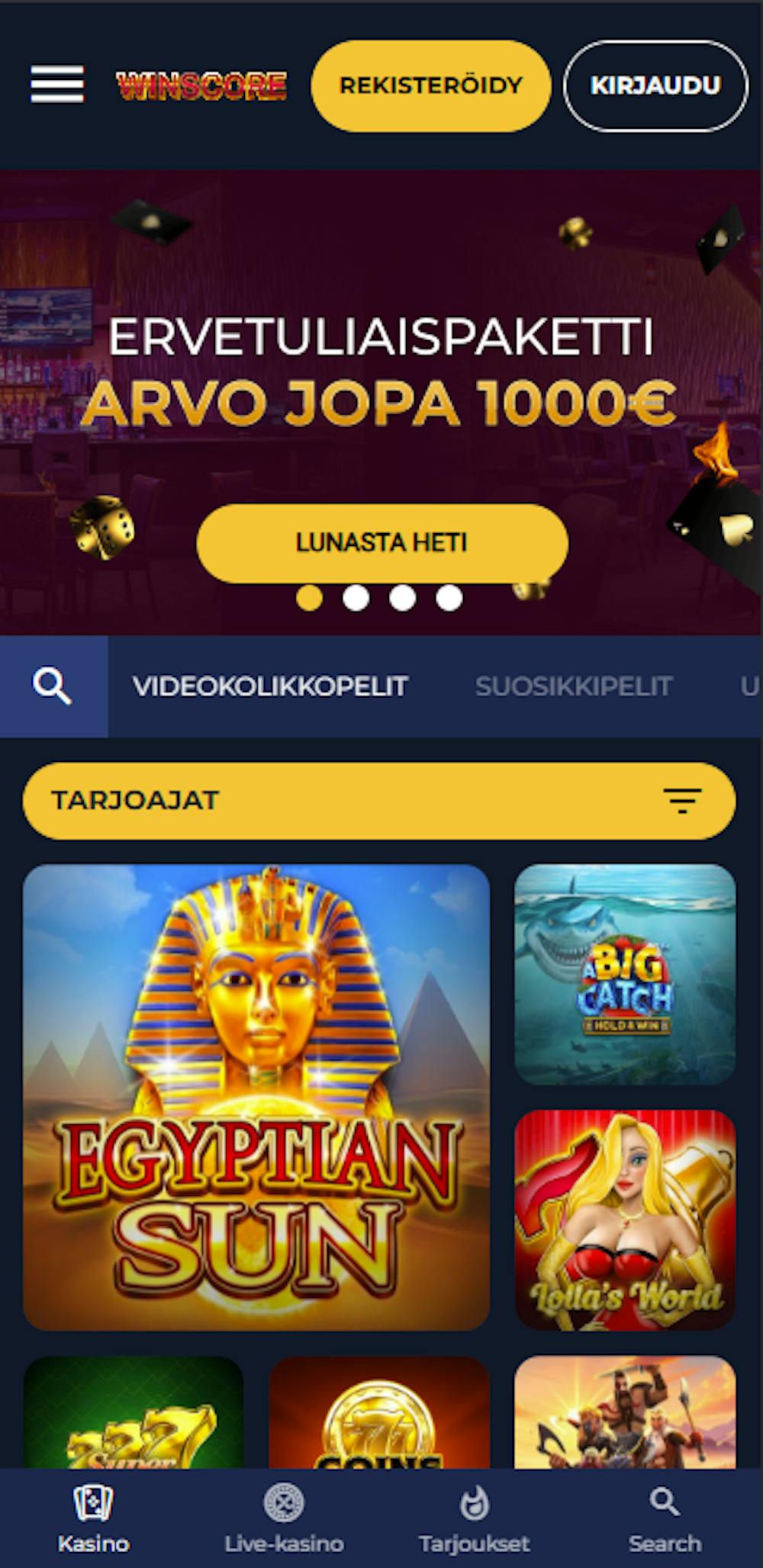 Pelivalikoimaa Winscore kasinolla
