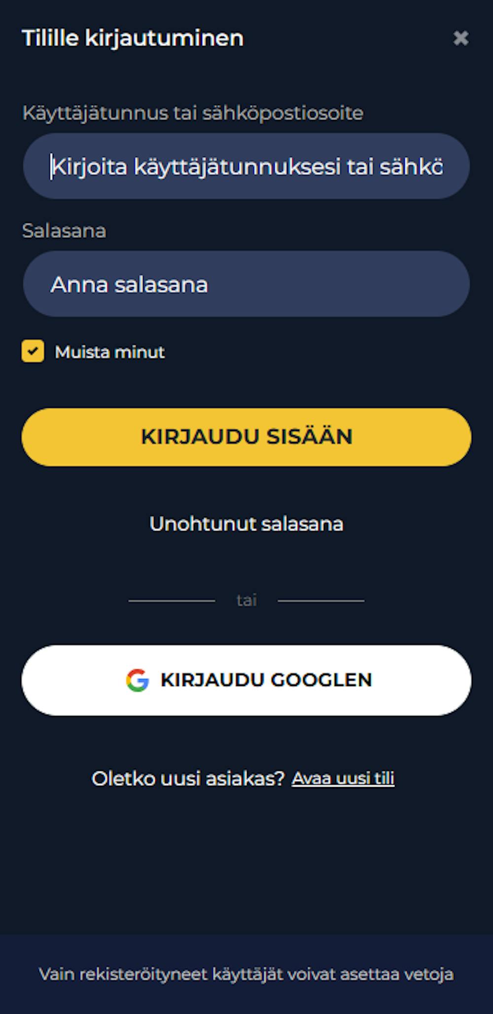 Pelitilin rekisteröinti Winscore-kasinolla
