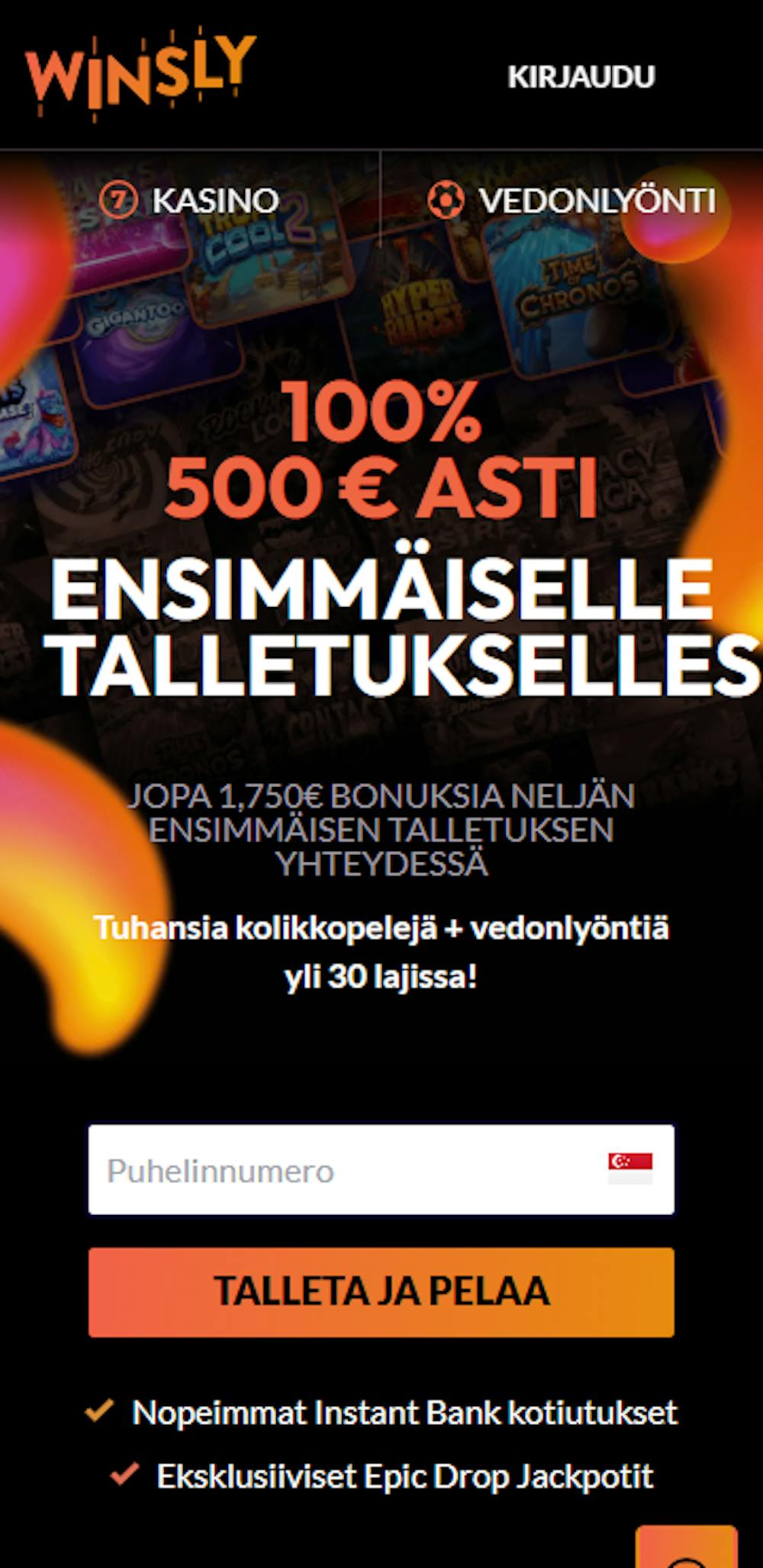 Winsly nettikasinon tervetuliaisbonus