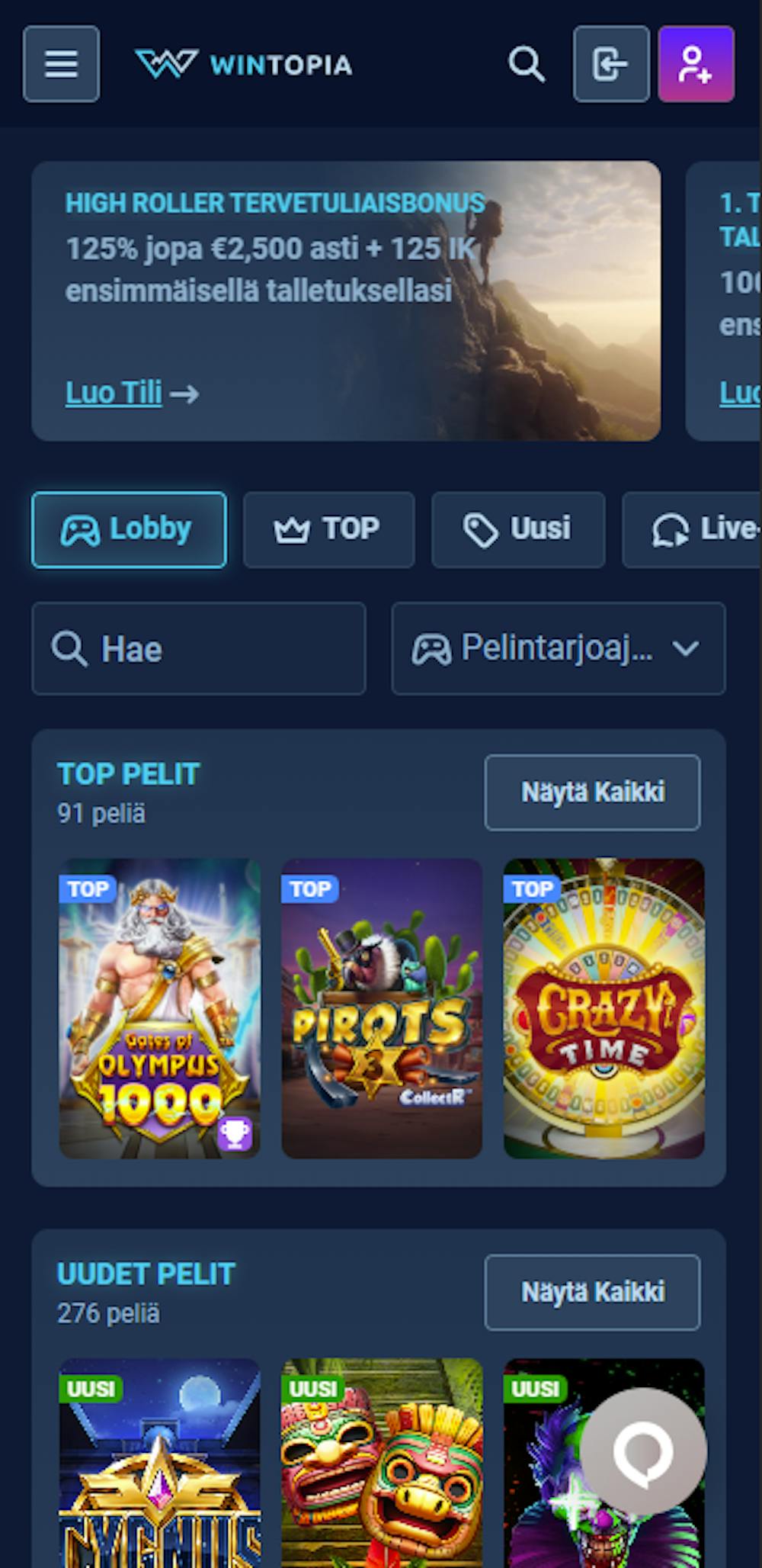 Wintopia kasinon pelit