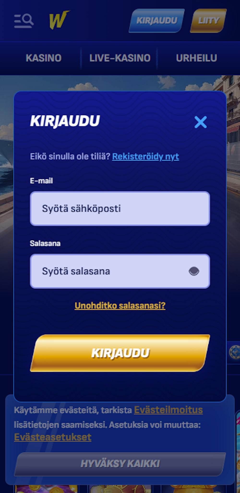 Wonaco kasinolle kirjautuminen ja pelitilin avaus