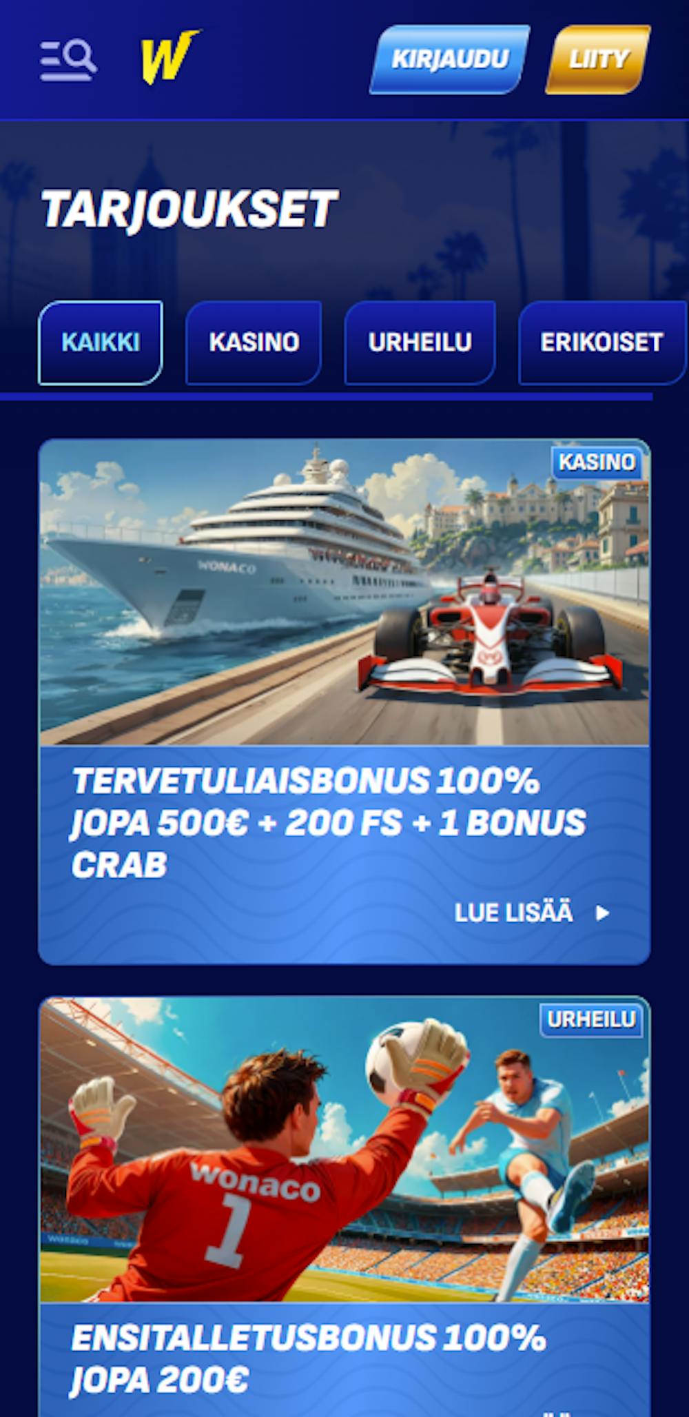 Wonacon casinon tervetuliaistarjous uusille pelaajille