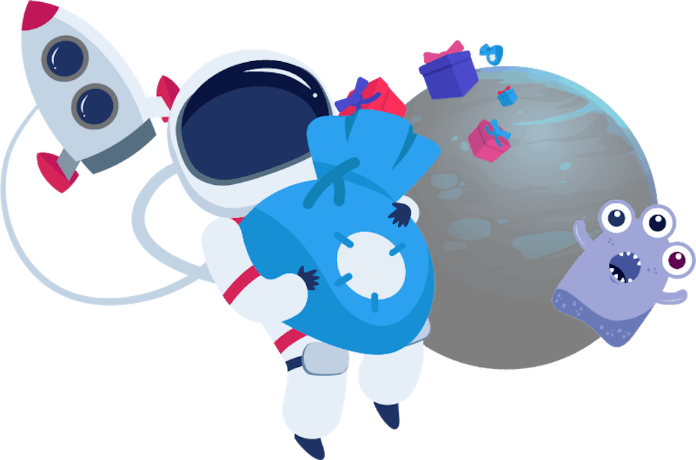 Bonukset netticasinoilla. astronautti kantaa rahasäkkiä kasinoavaruudessa