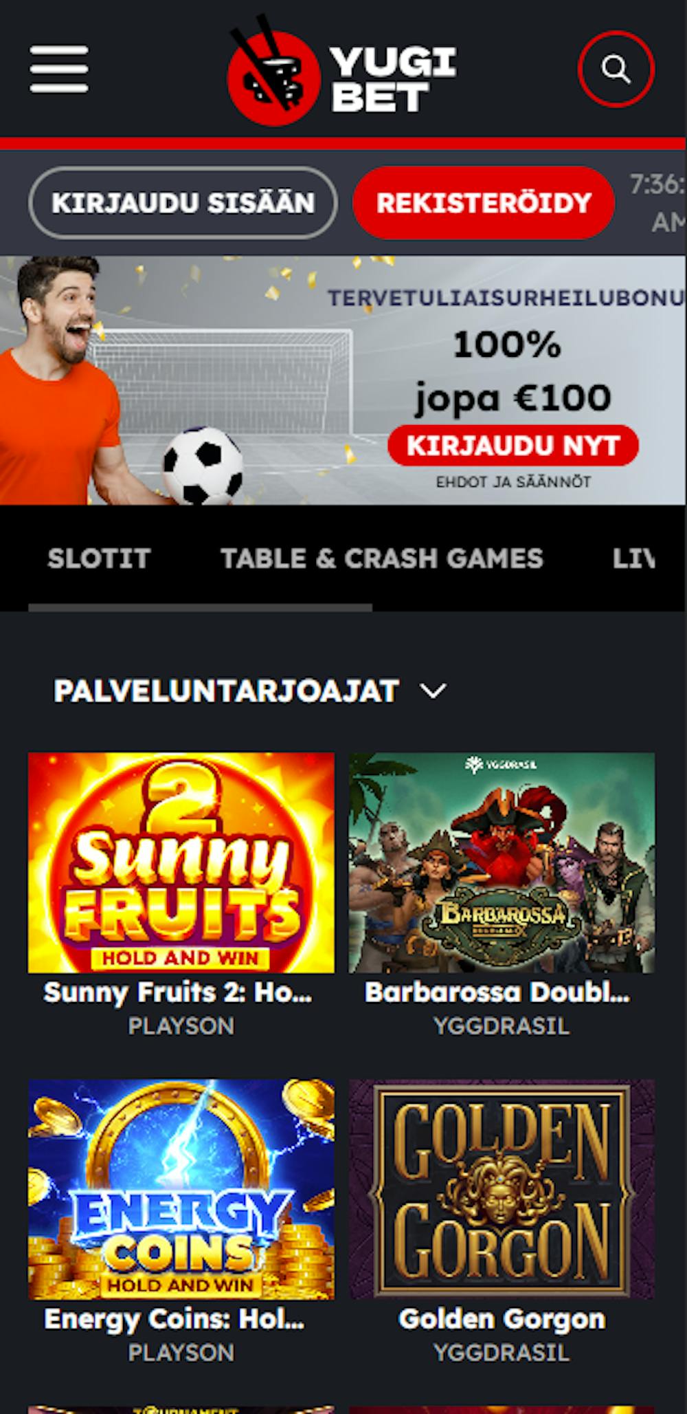 YugiBet kasinon pelivalikoimaa