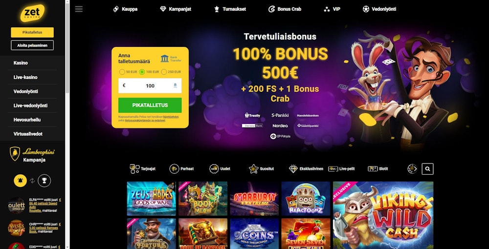 Zet Casinon kotisivut